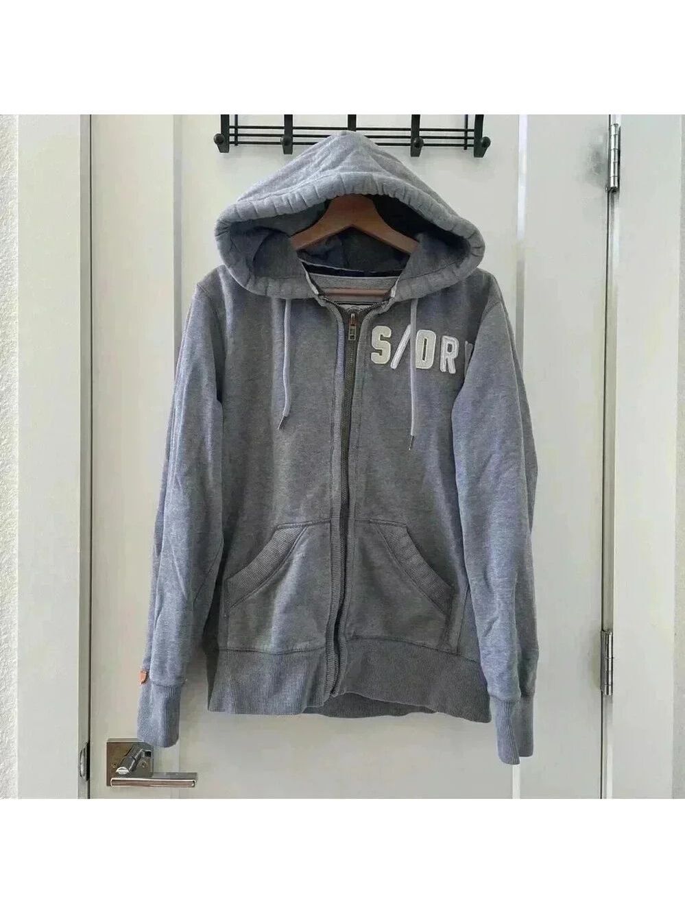 Superdry Classic Union Workwear Supplies Full Zip Y2K Hoodie Men Gray Size L